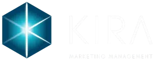 KIRA Marketing Management logo with glowing blue hexagon symbol